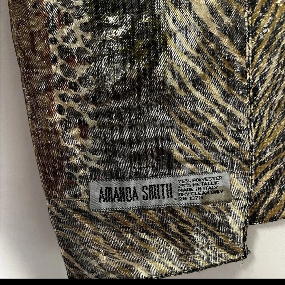 VTG 90s Amanda Smith Metallic Animal Print Scarf Gold Fringe Tuxedo